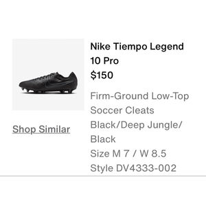 Nike Trump Legend 10 Pro Soccer Cleats Men’s 7/Women’s 8.5 Black Deep Jungle